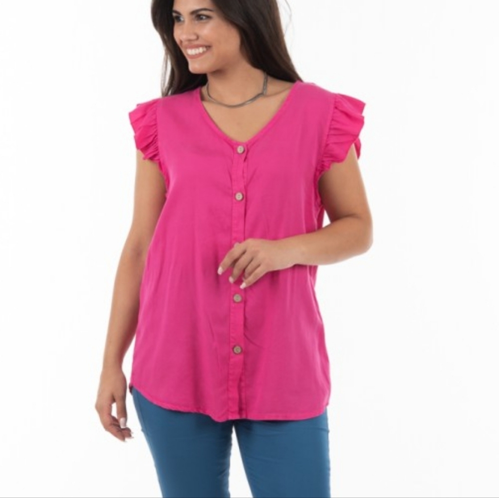 New St. Johns Bay Ruffle Cap Sleeve Top In Fuschia Size 2X